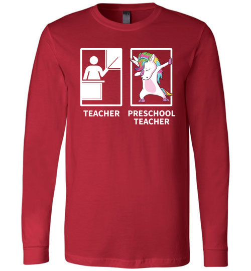 Dabbing Unicorn Preschool Teacher Long Sleeve