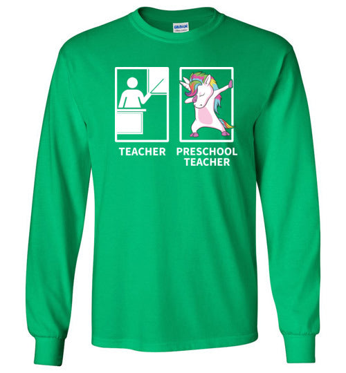 Dabbing Unicorn Preschool Teacher Long Sleeve