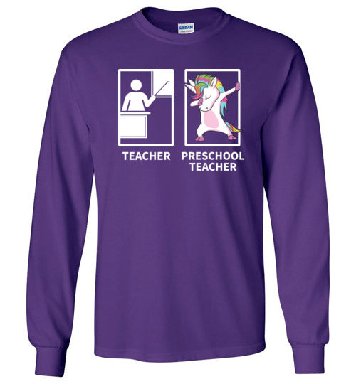 Dabbing Unicorn Preschool Teacher Long Sleeve