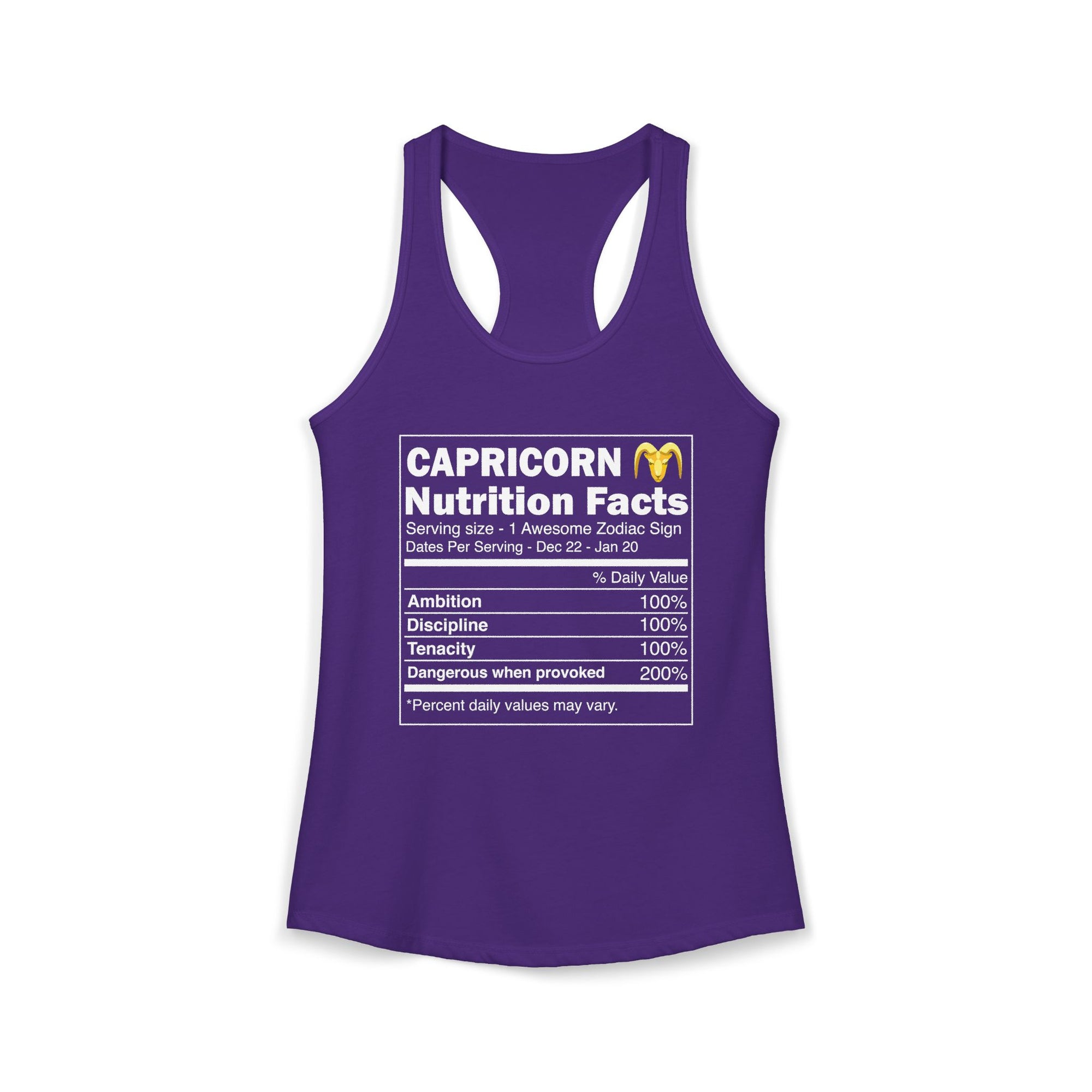 Capricorn Nutrition Facts Women's Ideal Racerback Tank SwiftPOD