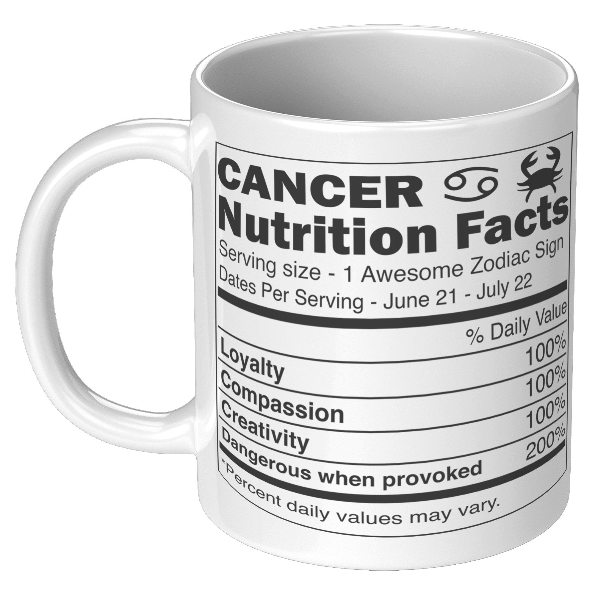 11oz White Mug - Cancer Nutrition Facts