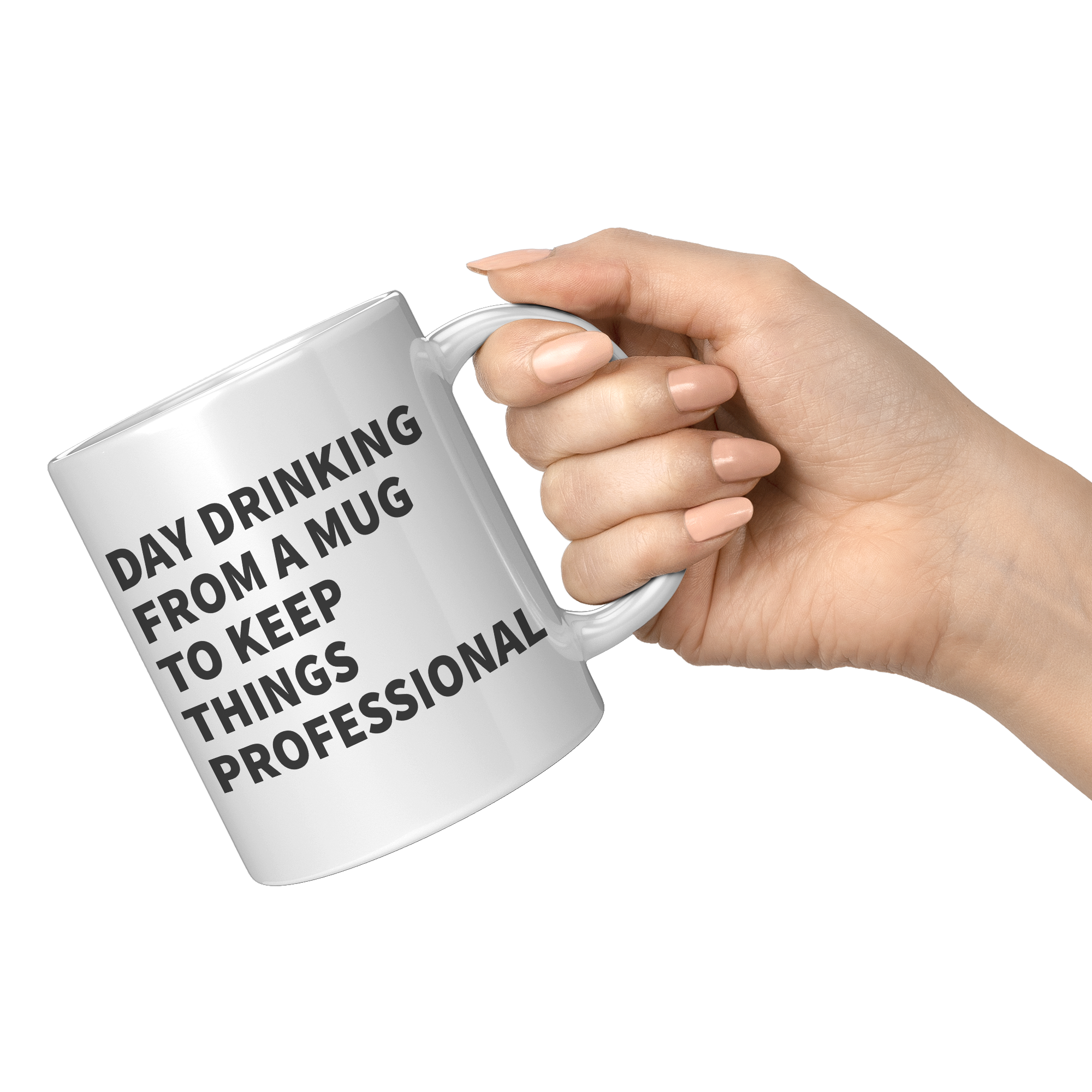 11oz_White_Mug_-_Day_Drinking_Profession_11oz_White_RH_Model_Mockup.png