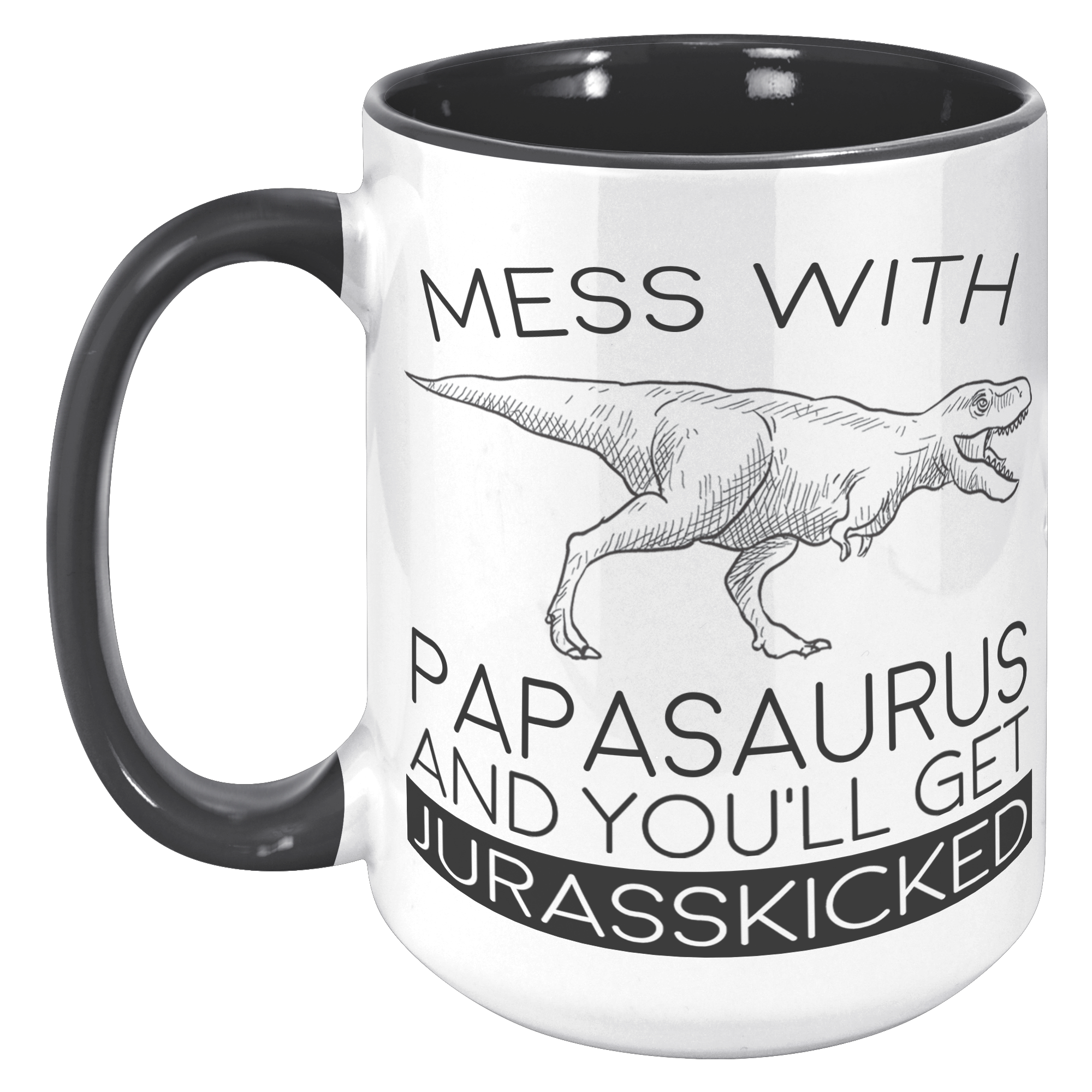 15oz_Accent_Mug_-_Papasaurus_Jurasskicke_15oz_Accent_LH_Black_Mockup.png