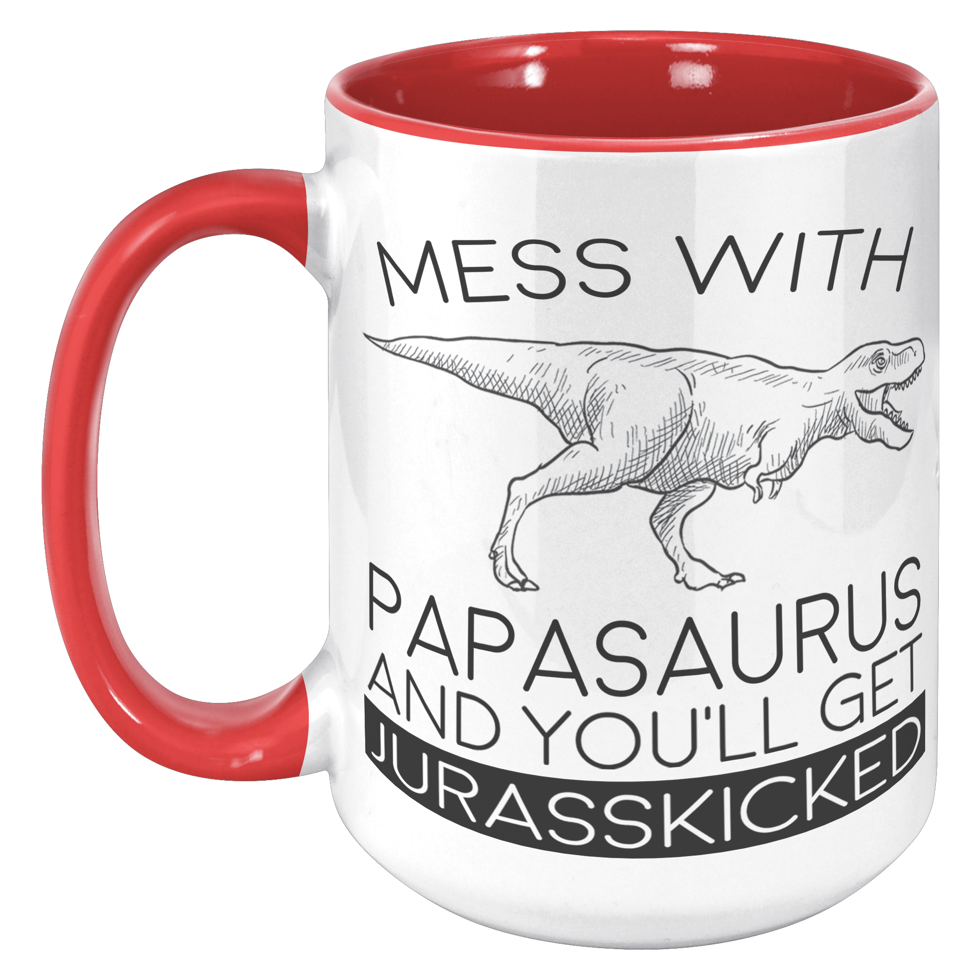 15oz_Accent_Mug_-_Papasaurus_Jurasskicke_15oz_Accent_LH_Red_Mockup.png