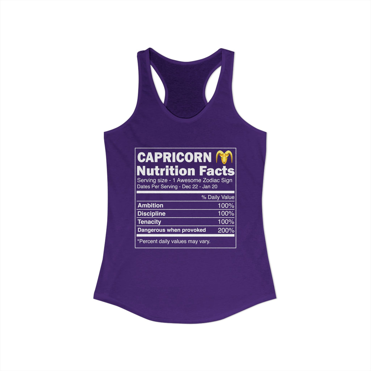 Capricorn Nutrition Facts Women's Ideal Racerback Tank SwiftPOD