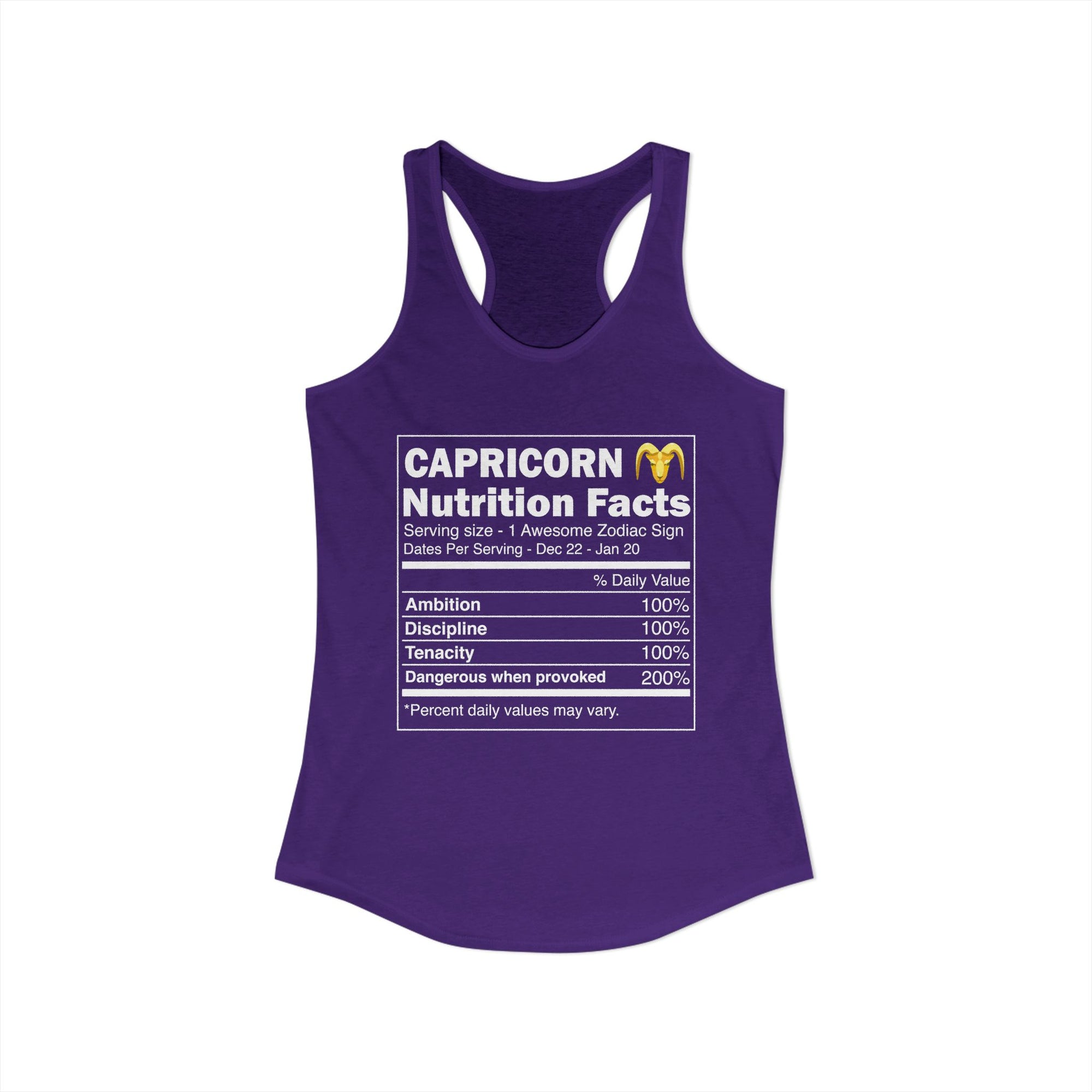 Capricorn Nutrition Facts Women's Ideal Racerback Tank SwiftPOD