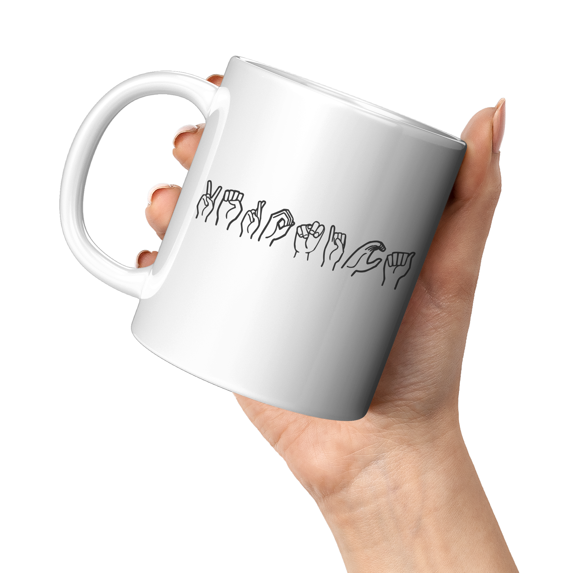 Veronica_Custom_Sign_Language_11oz_White_LH_Model_Mockup.png