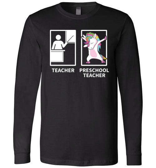 Dabbing Unicorn Preschool Teacher Long Sleeve