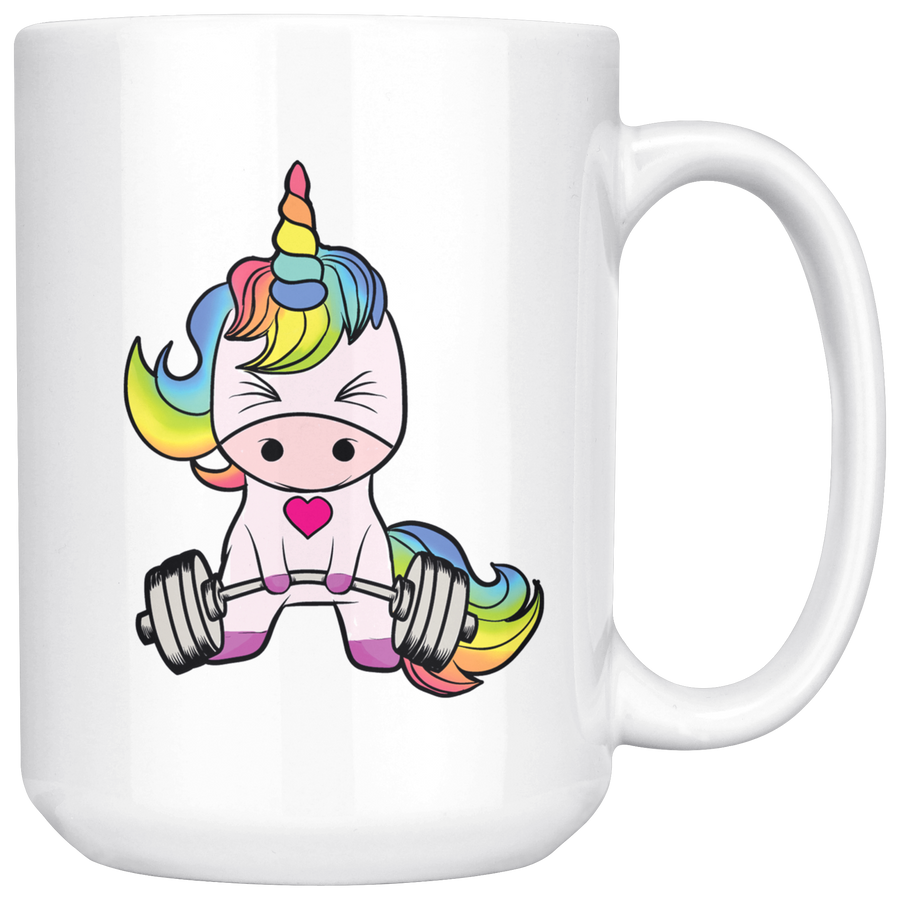 White 15oz Mug - Unicorn Weightlifting Mug