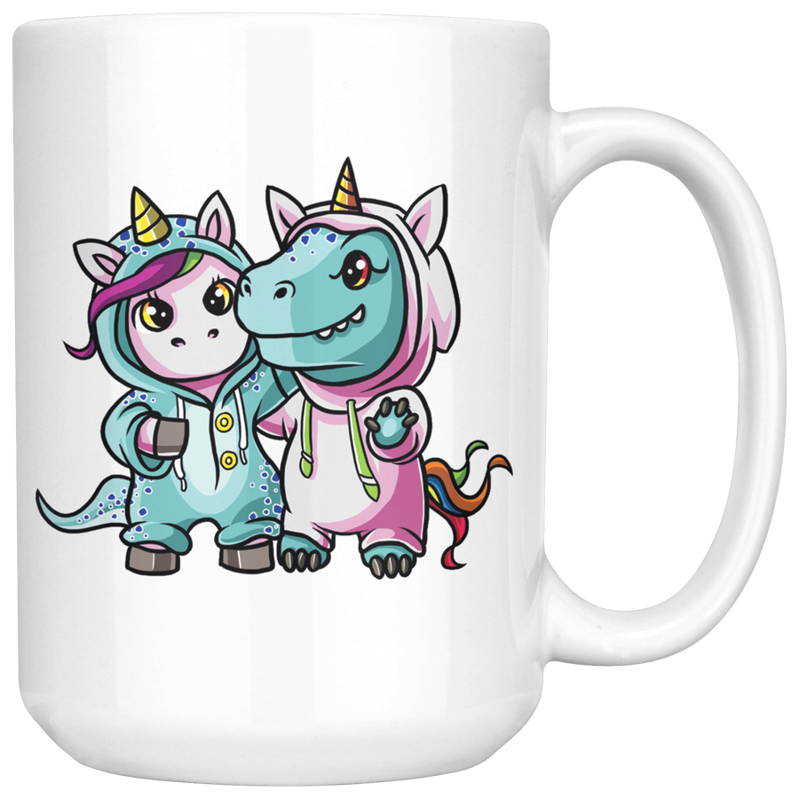 White 15oz Mug - Unicorn T-Rex Costume