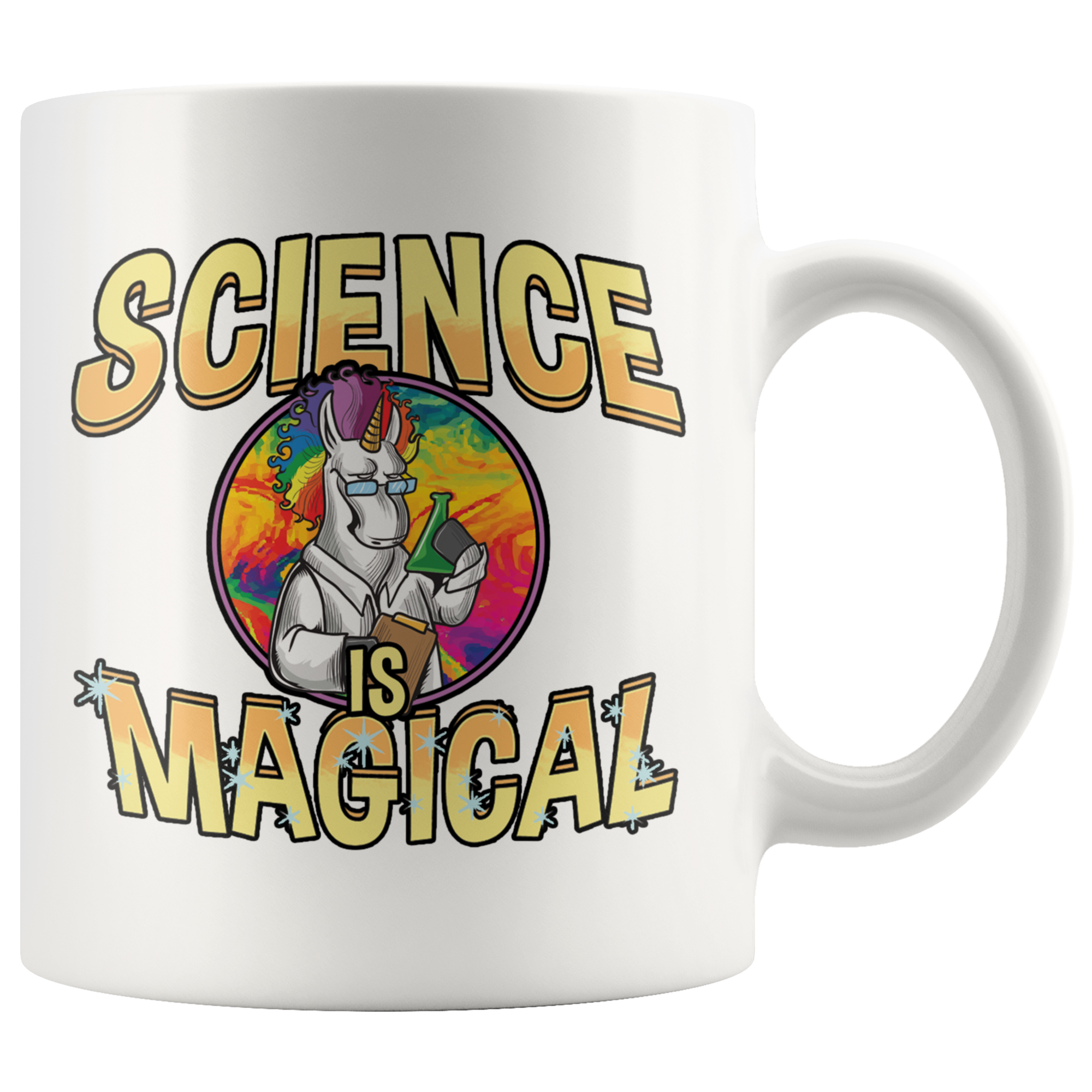 White 11oz Mug - Science Is Magical Unicorn