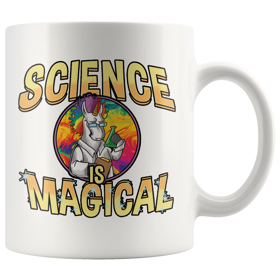 White 11oz Mug - Science Is Magical Unicorn