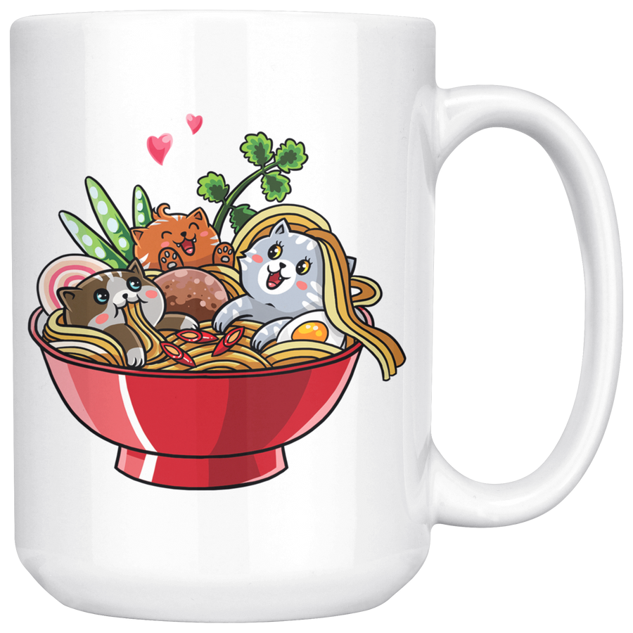 White 15oz Mug - Ramen Cat Noodles