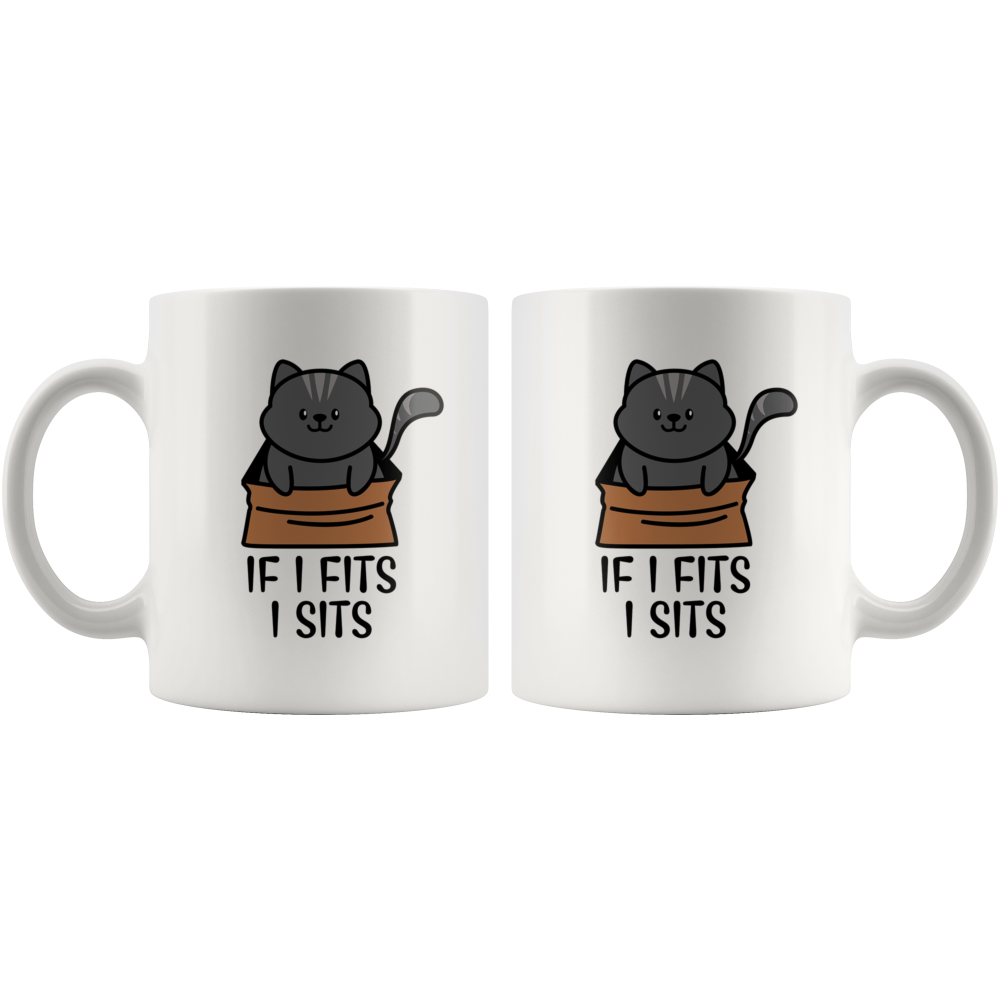 White Mugs - Cat Fits I Sits