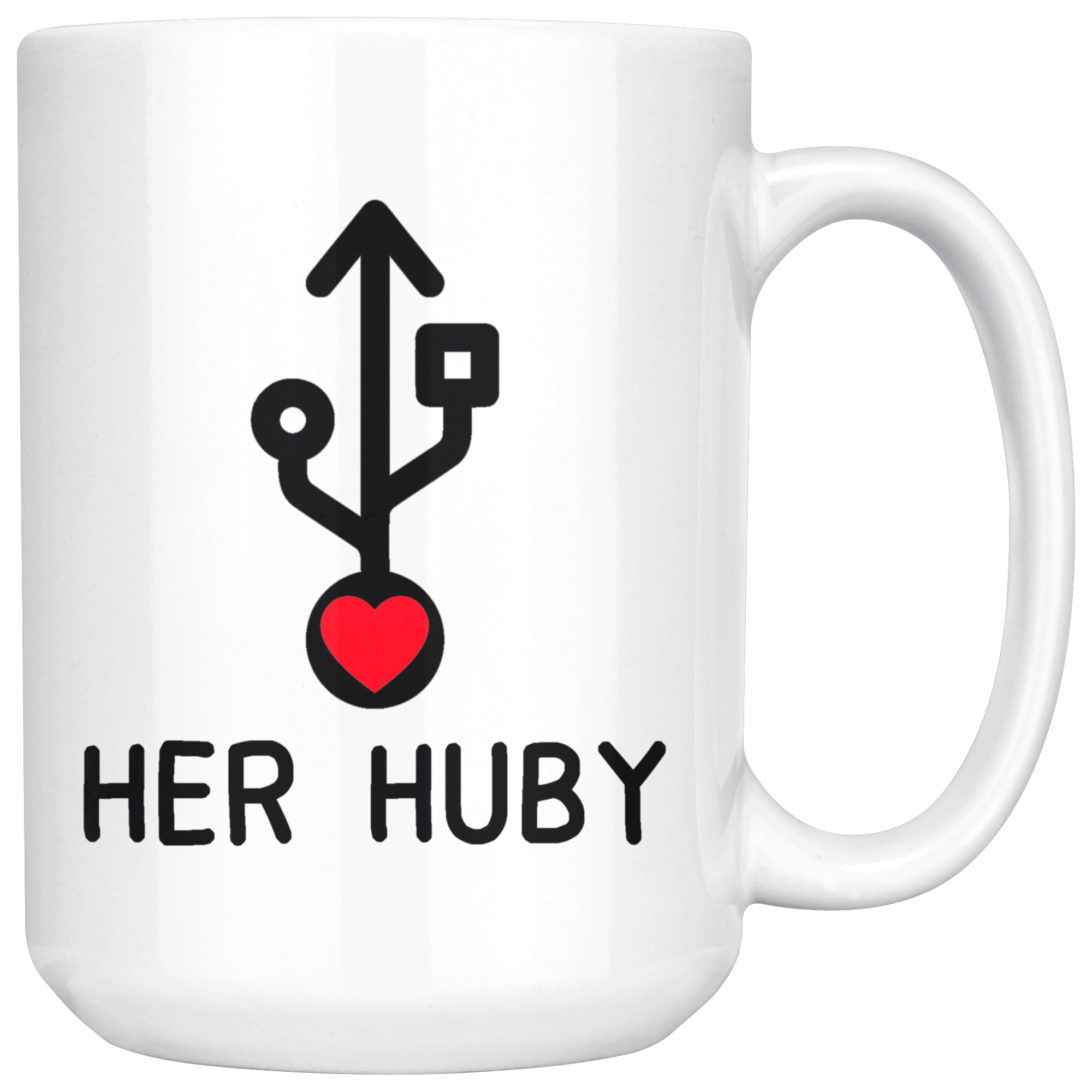 White 15oz Mug - Computer Matching Mug Her Huby