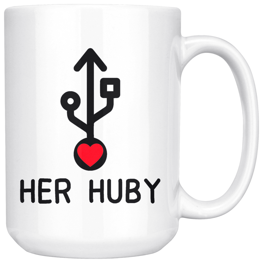 White 15oz Mug - Computer Matching Mug Her Huby