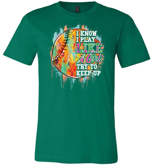 Watercolor Softball I Know I Play Like A Girl Canvas