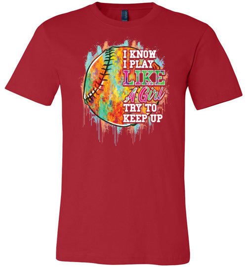 Watercolor Softball I Know I Play Like A Girl Canvas