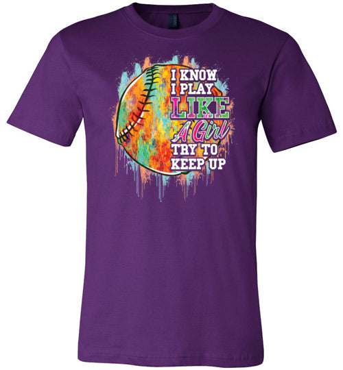 Watercolor Softball I Know I Play Like A Girl Canvas