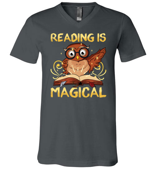 Reading Is Magical Book Owl V-Neck Canvas