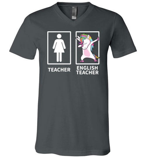 Dabbing Unicorn English Teacher V-Neck