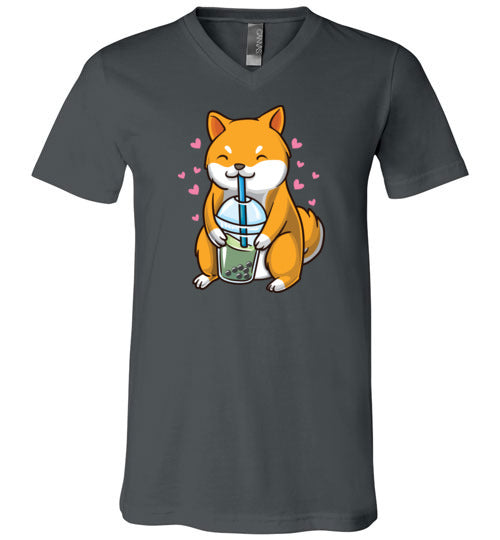 Shiba Inu Drinking Boba Tea V-Neck