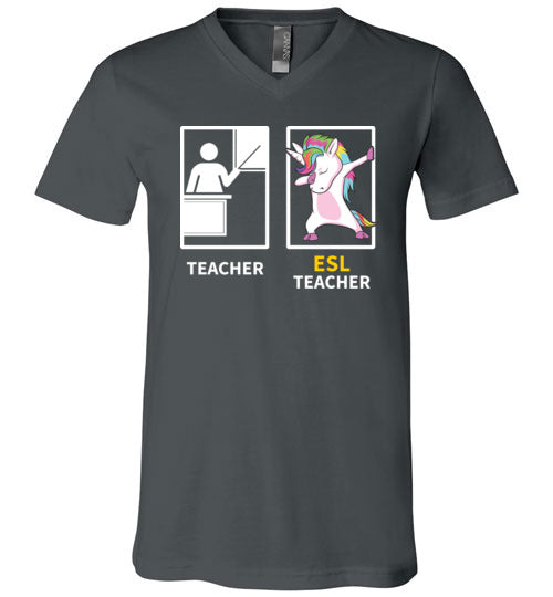 Dabbing Unicorn ESL Teacher V-Neck