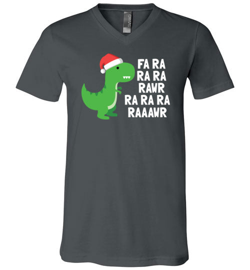 Dinosaur Christmas Fa Ra Ra Rawr V-Neck