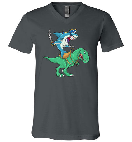 Pirate Shark Riding Dinosaur V-Neck