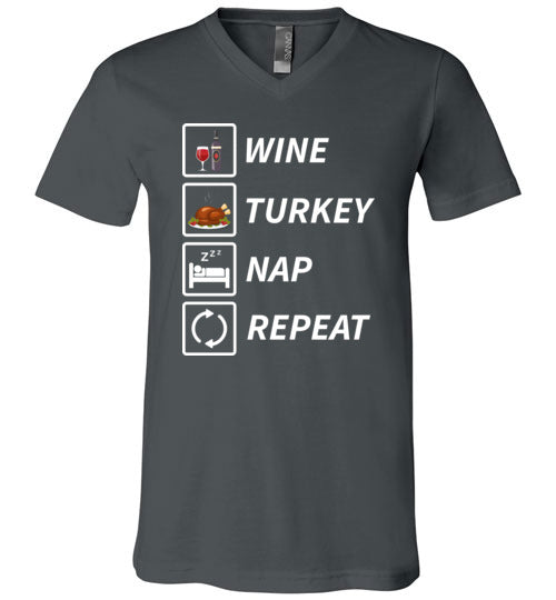 Wine Turkey Nap Repeat V-Neck