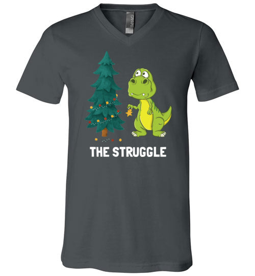 Dinosaur T-Rex Christmas Struggle V-Neck