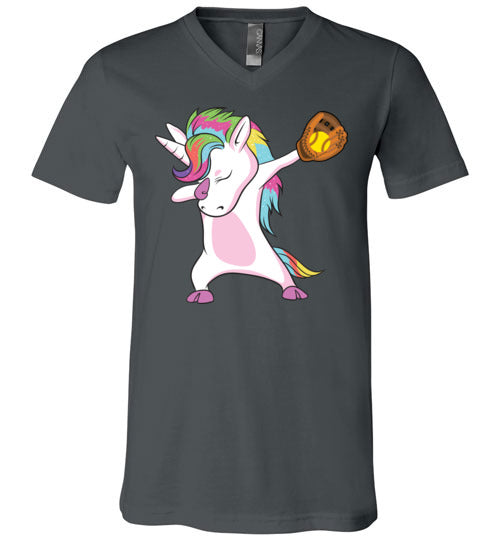 Softball Dabbing Unicorn V-Neck