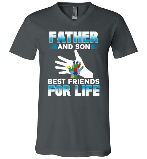 Father Son Autism Best Friends V-Neck