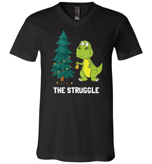 Dinosaur T-Rex Christmas Struggle V-Neck