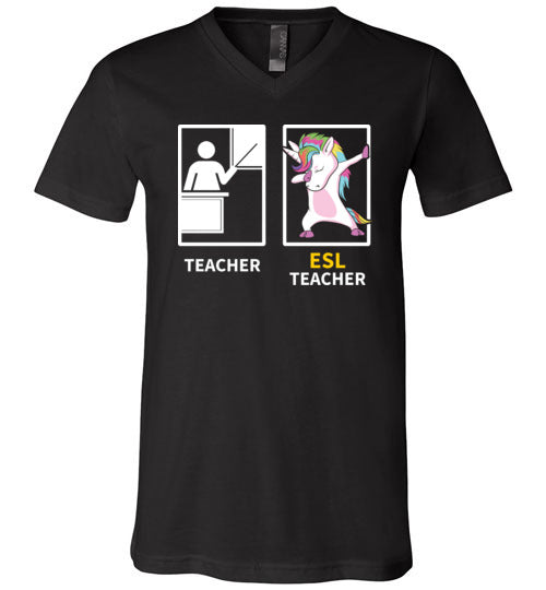 Dabbing Unicorn ESL Teacher V-Neck