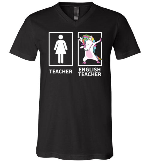 Dabbing Unicorn English Teacher V-Neck