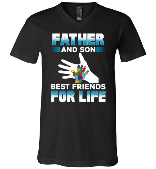 Father Son Autism Best Friends V-Neck