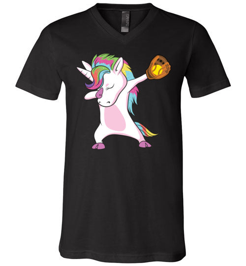 Softball Dabbing Unicorn V-Neck