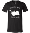 Drinking Wine Feline Fine V-Neck