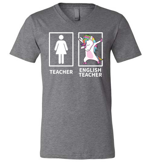 Dabbing Unicorn English Teacher V-Neck