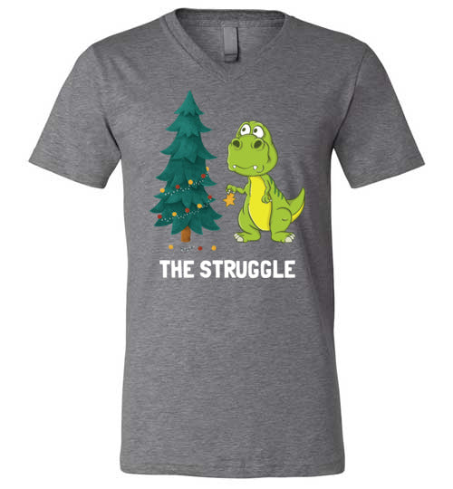 Dinosaur T-Rex Christmas Struggle V-Neck