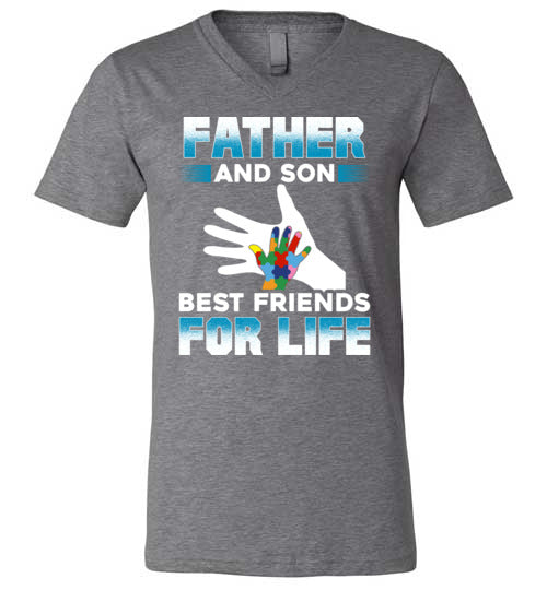 Father Son Autism Best Friends V-Neck