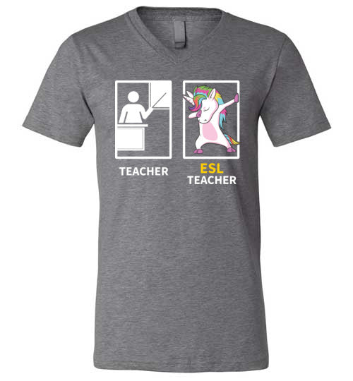 Dabbing Unicorn ESL Teacher V-Neck