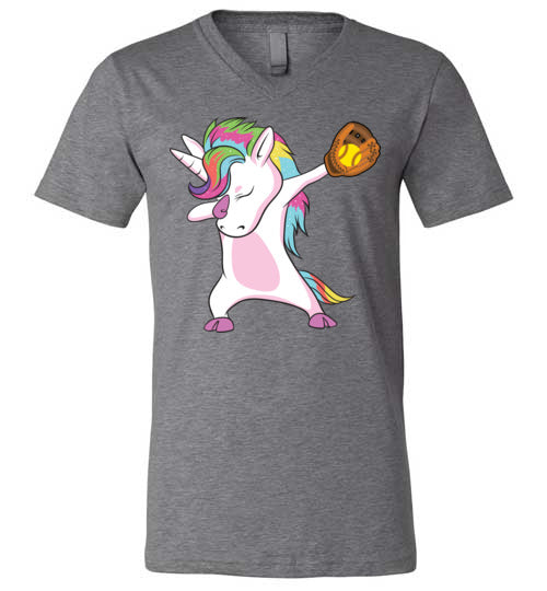 Softball Dabbing Unicorn V-Neck