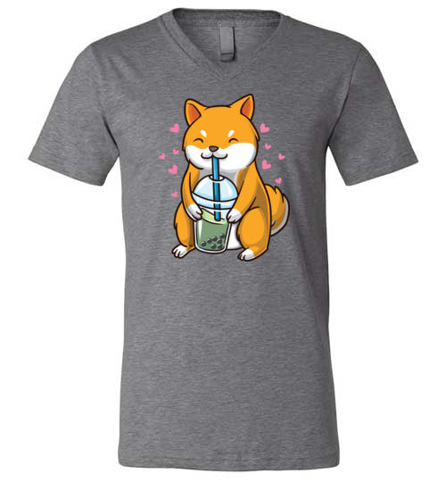 Shiba Inu Drinking Boba Tea V-Neck