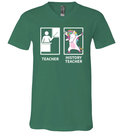 Dabbing Unicorn History Teacher V-Neck