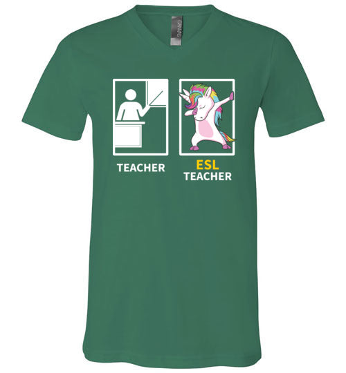 Dabbing Unicorn ESL Teacher V-Neck