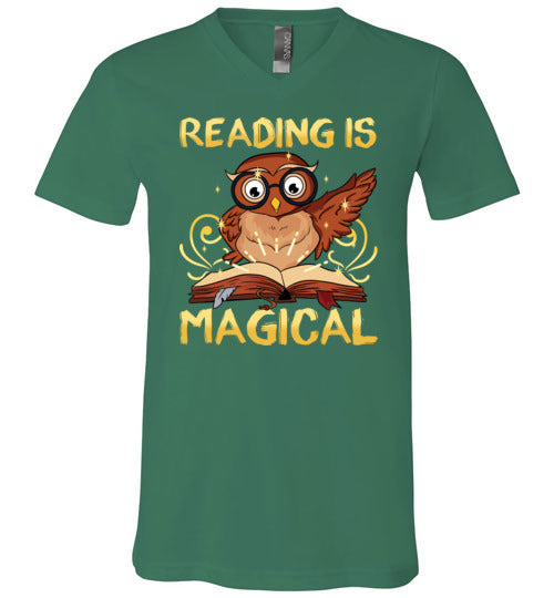 Reading Is Magical Book Owl V-Neck Canvas