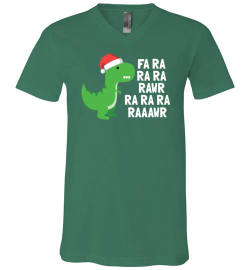 Dinosaur Christmas Fa Ra Ra Rawr V-Neck