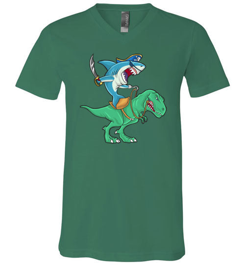 Pirate Shark Riding Dinosaur V-Neck
